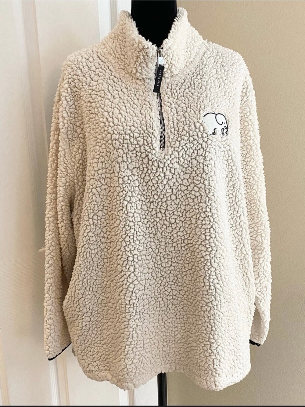 Ivory Ella Sherpa Fleece Elephant Logo Pullover